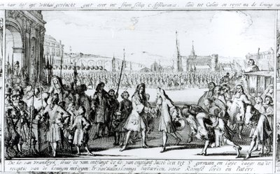Le Roi Louis XIV (1638-1715) reçoit Jacques II (1633-1701) à Saint-Germain-en-Laye - German School